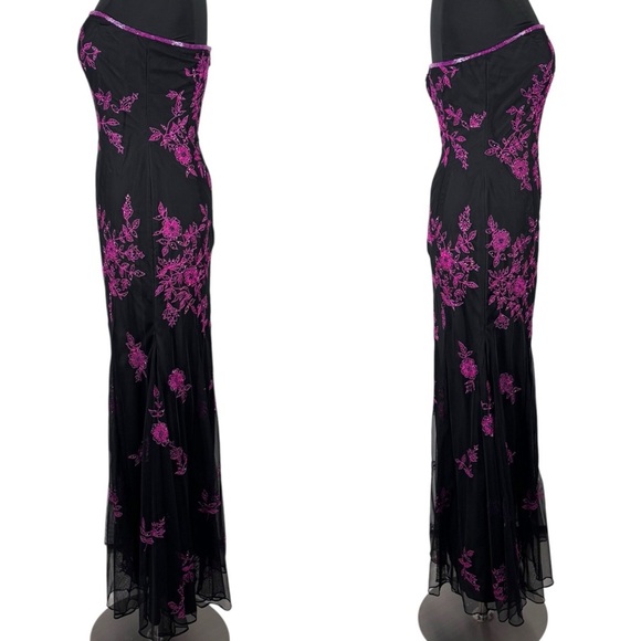 VINTAGE Y2K CACHE BEADED HOCO PROM STRAPLESS HOT PINK BLACK DRESS FORMAL GOWN - Picture 5 of 15